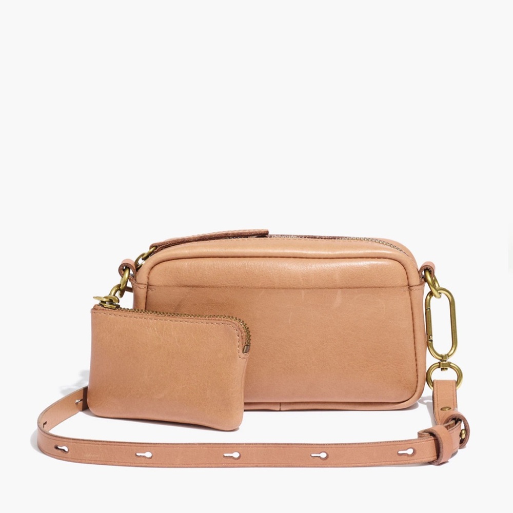 Madewell Tan Leather Crossbody Bag + Carabiner Mini Pouch